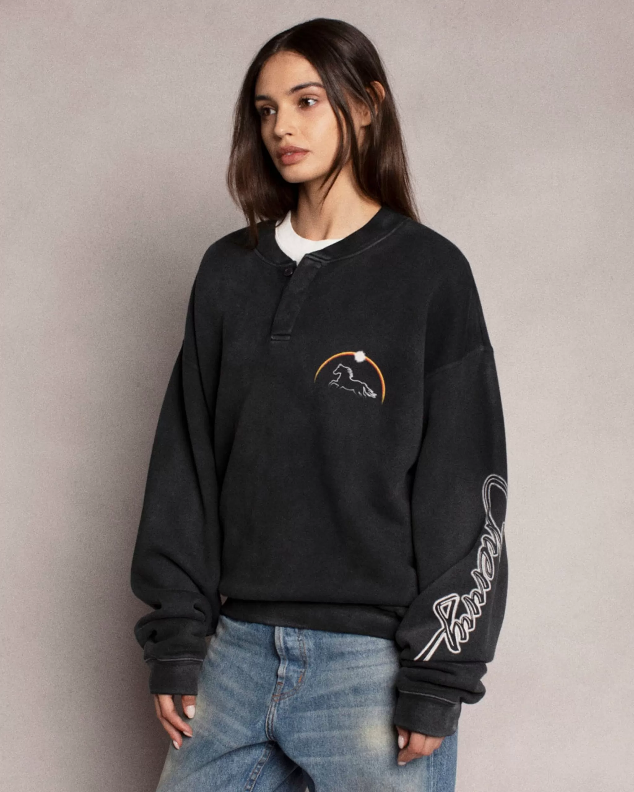 Cherry Col Rond Stardust Henley (Noir Vintage)* Sweat-Shirts