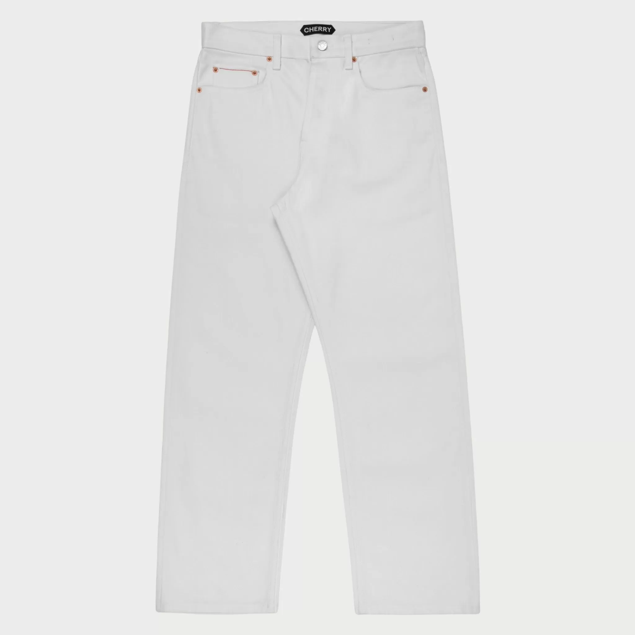 Cherry Denim A 5 Poches A Jambe Decontractee (Blanc)* Pantalon