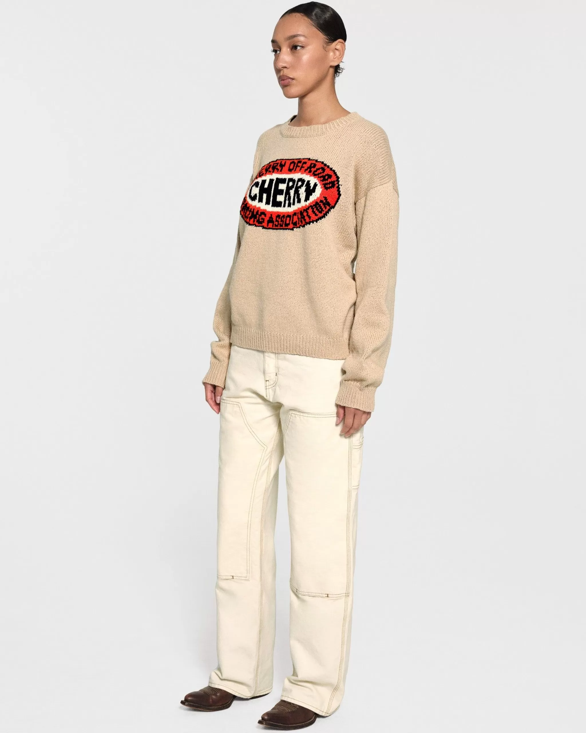 Cherry Double Genou En Toile A Jambe Large (Blanc Vintage)* Pantalon