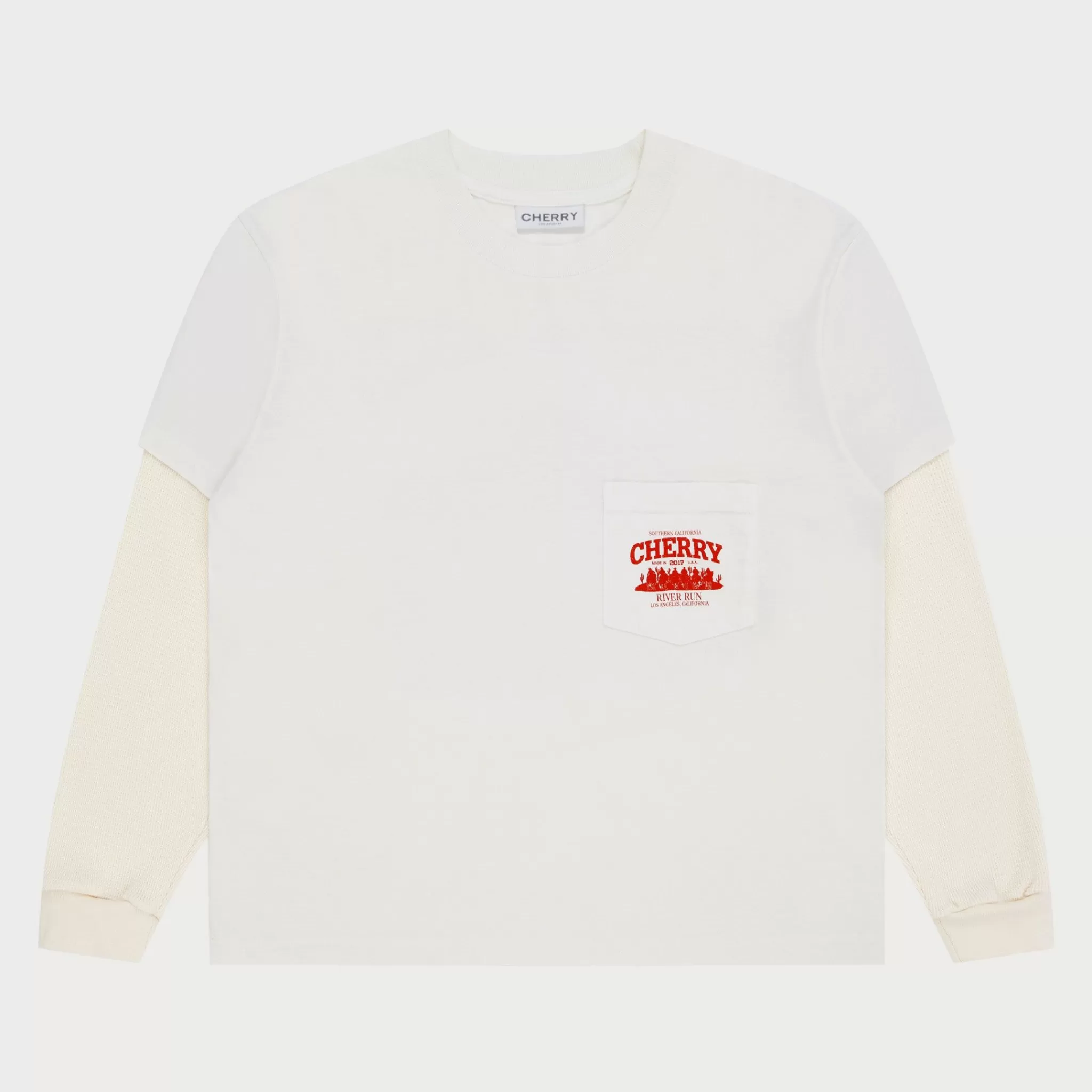 Cherry River Run Boxy Pocket Thermal L/S (Vintage Blanc)* T-Shirts Et Manches Longues