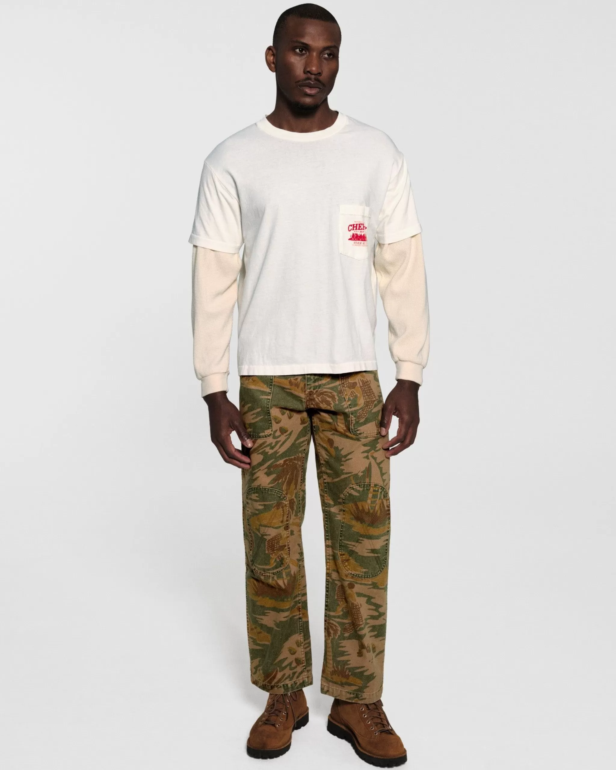 Cherry River Run Boxy Pocket Thermal L/S (Vintage Blanc)* T-Shirts Et Manches Longues
