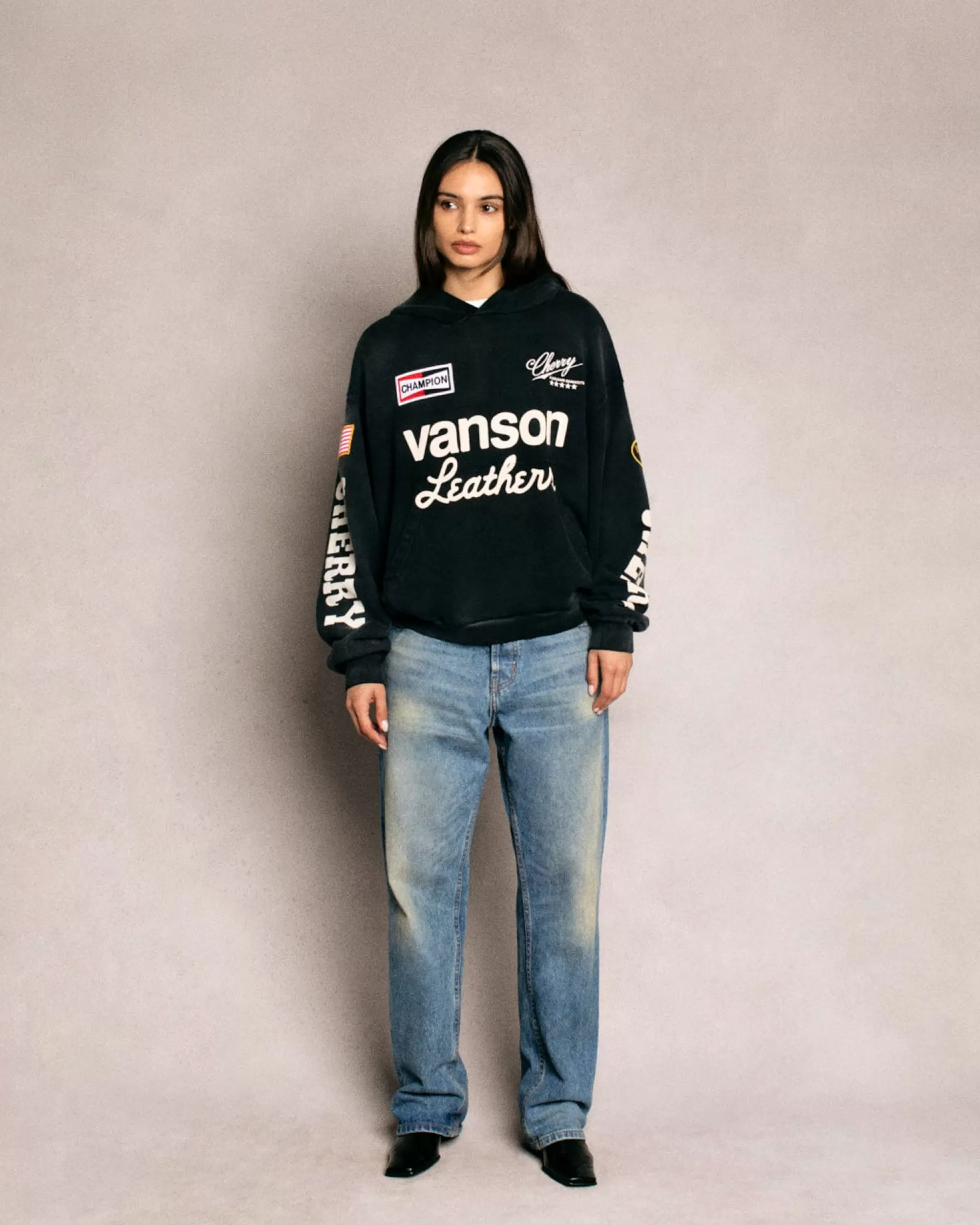 Cherry Sweat A Capuche Vanson (Noir Vintage)* Sweat-Shirts