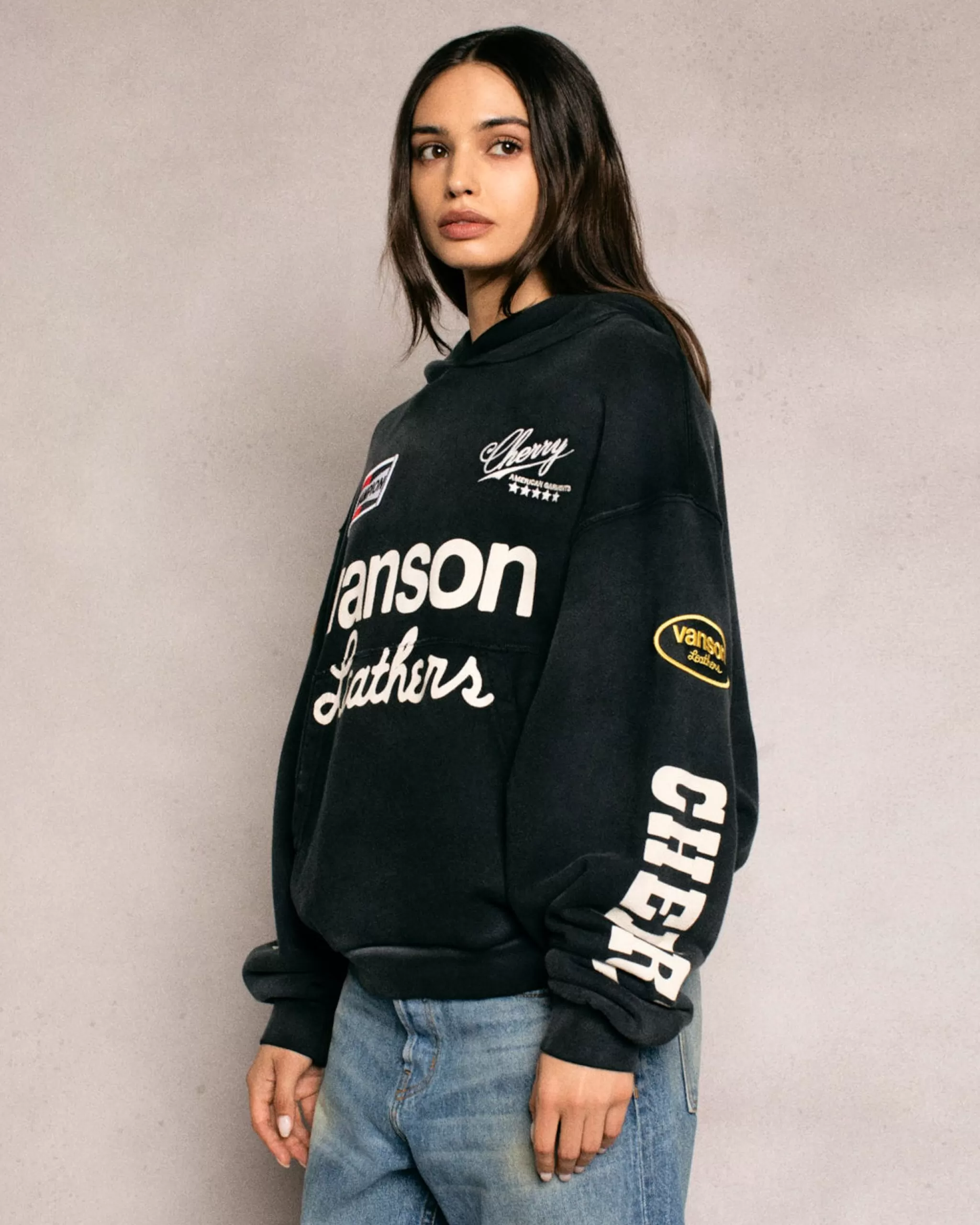 Cherry Sweat A Capuche Vanson (Noir Vintage)* Sweat-Shirts