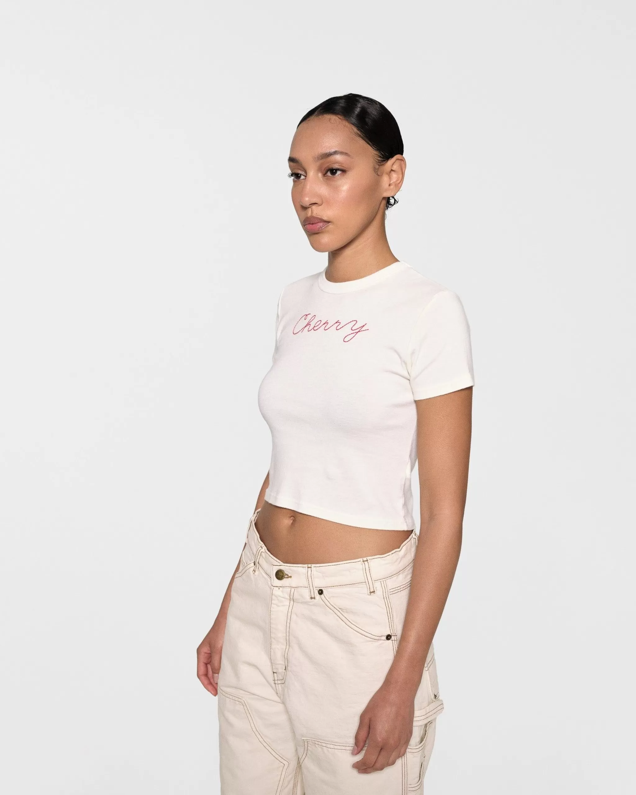 Cherry T-Shirt Bebe Au Point De Chainette (Blanc Vintage)* Aux Femmes