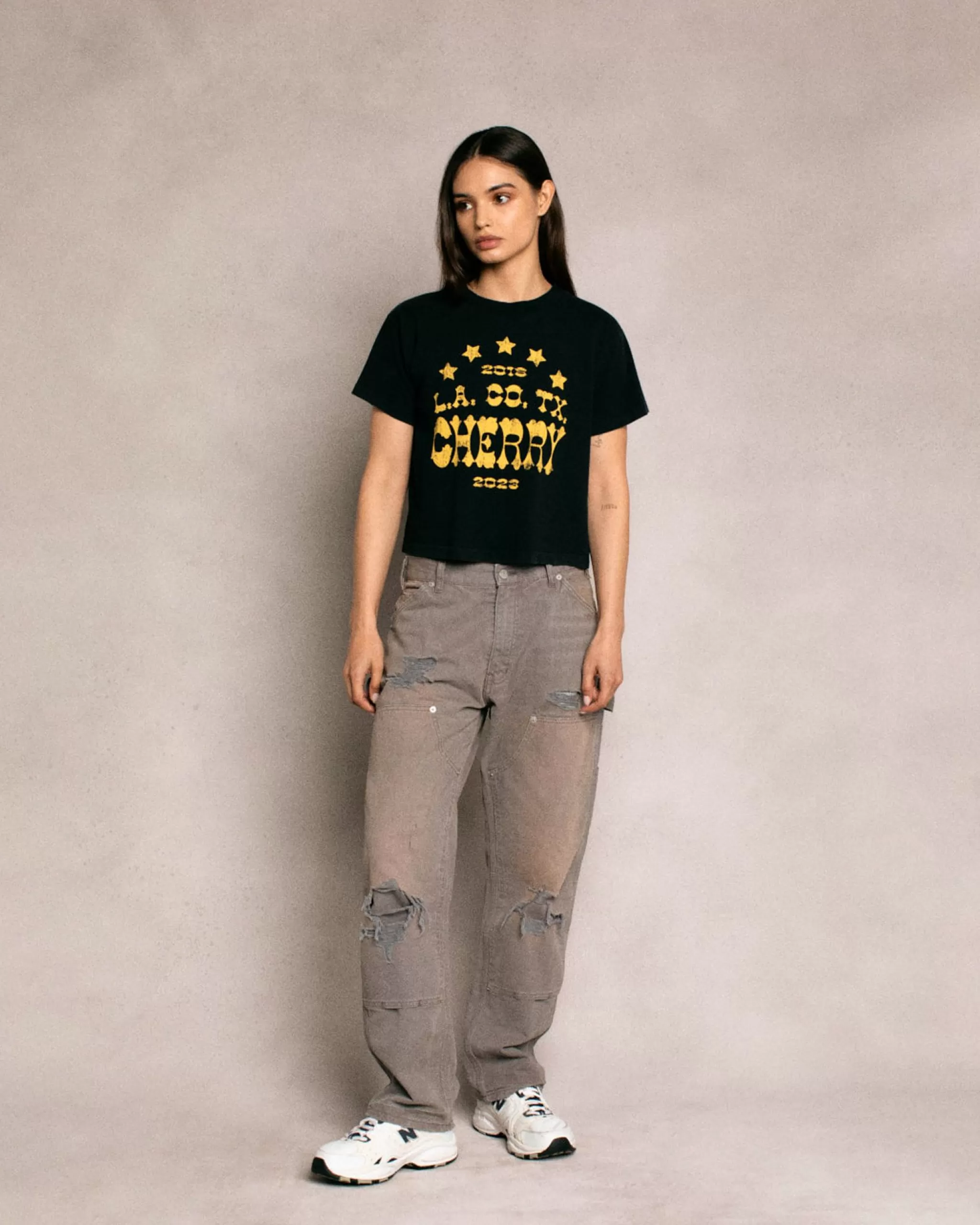 Cherry T-Shirt Pour Bebe Tri State Boxy (Noir Vintage)* Aux Femmes